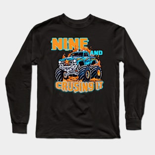 Nine Birthday Boy's Monster Truck Racing B-day Gift For Kids Tollder Long Sleeve T-Shirt